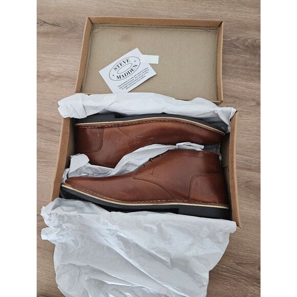Steve Madden Men\'s Harken Leather Chukka Boots Cognac Size 16